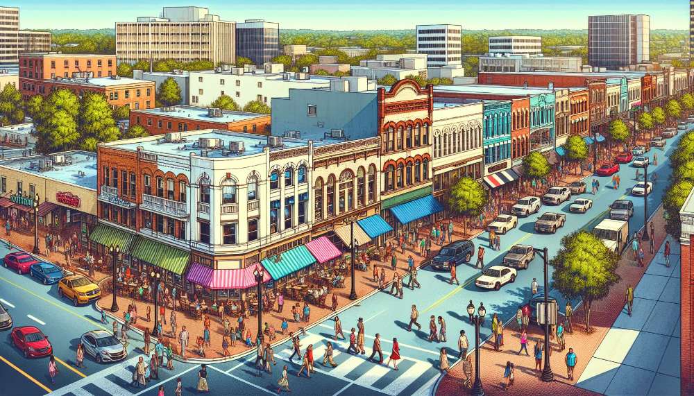 A vibrant street scene in Texarkana