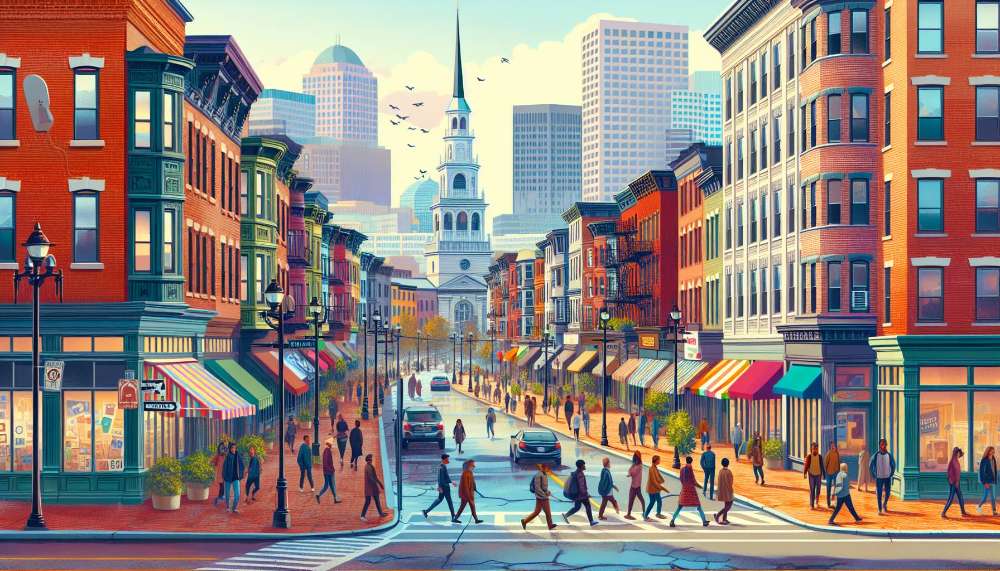 A vibrant street scene in Jamaica Plain