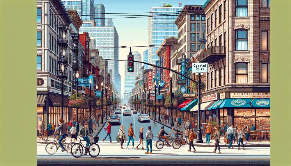 A vibrant street scene in Capitol Drive