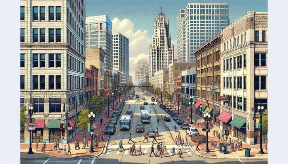 A vibrant street scene in Grand Rapids