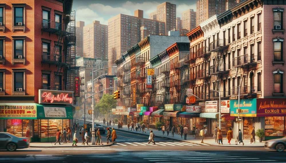 A vibrant street scene in Fordham Manor