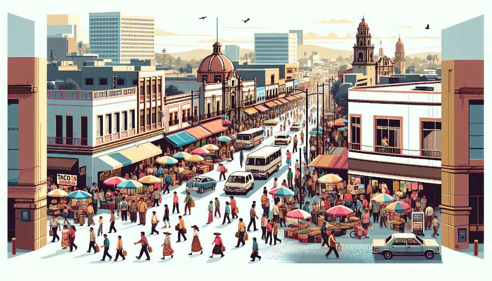 A vibrant street scene in Roma Sur