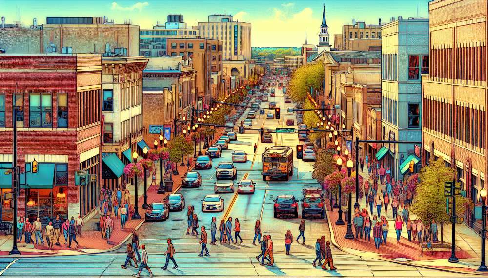 A vibrant street scene in Lansing