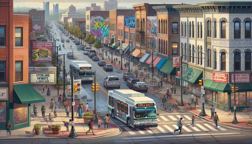 A vibrant street scene in Sterling Heights