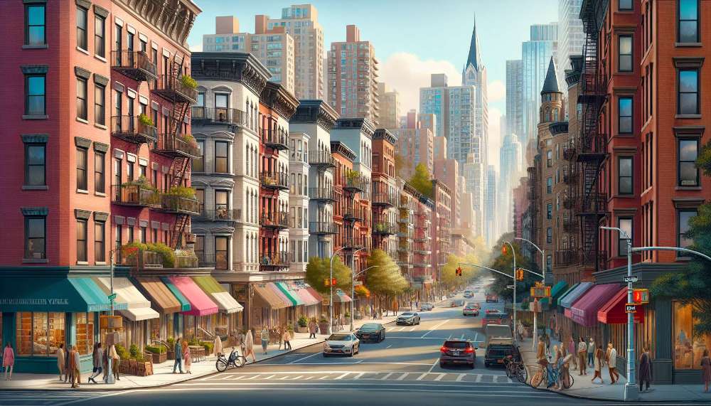 A vibrant street scene in Lenox Hill