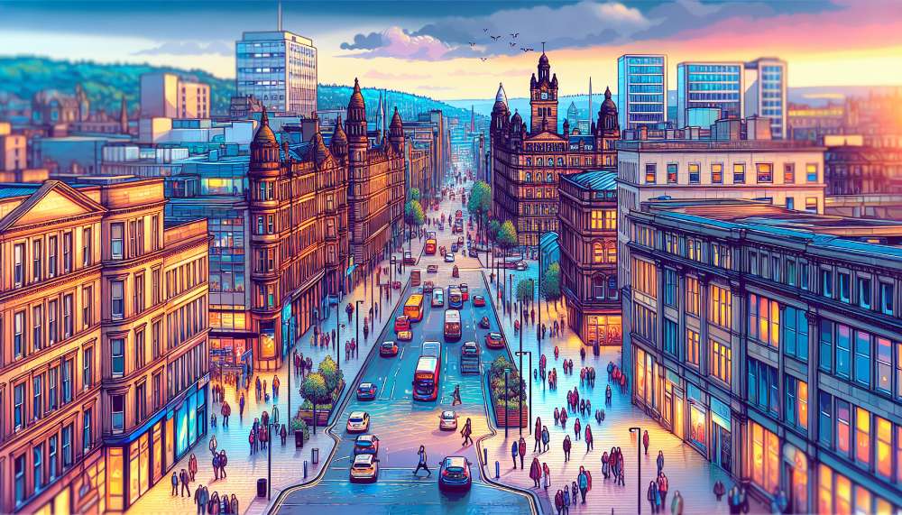 A vibrant street scene in Glasgow