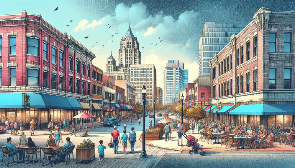 A vibrant street scene in University City