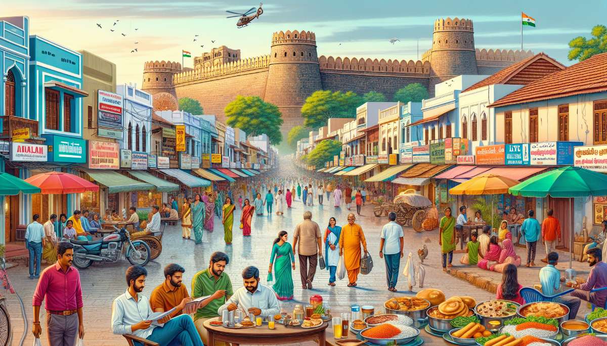 A vibrant street scene in Katpadi