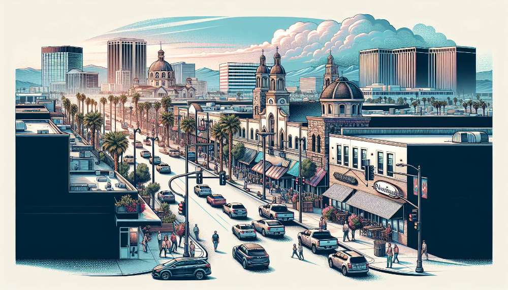 A vibrant street scene in Henderson