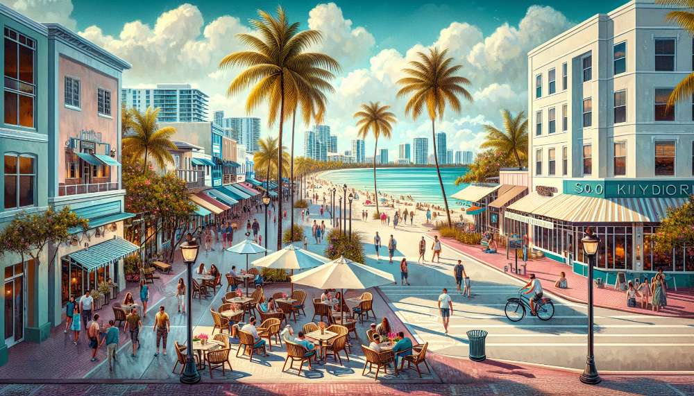 A vibrant street scene in Miami Shores