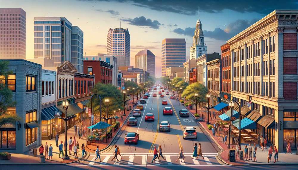 A vibrant street scene in Columbus