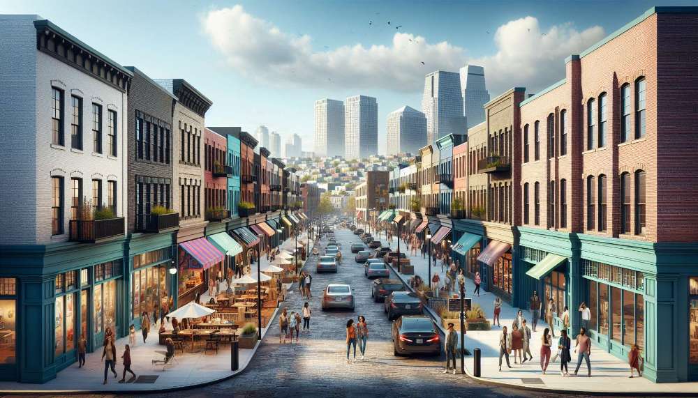 A vibrant street scene in Powerhouse Arts District