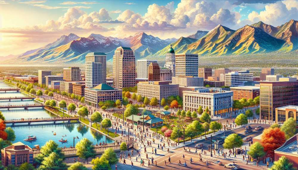 A vibrant street scene in Salt Lake City