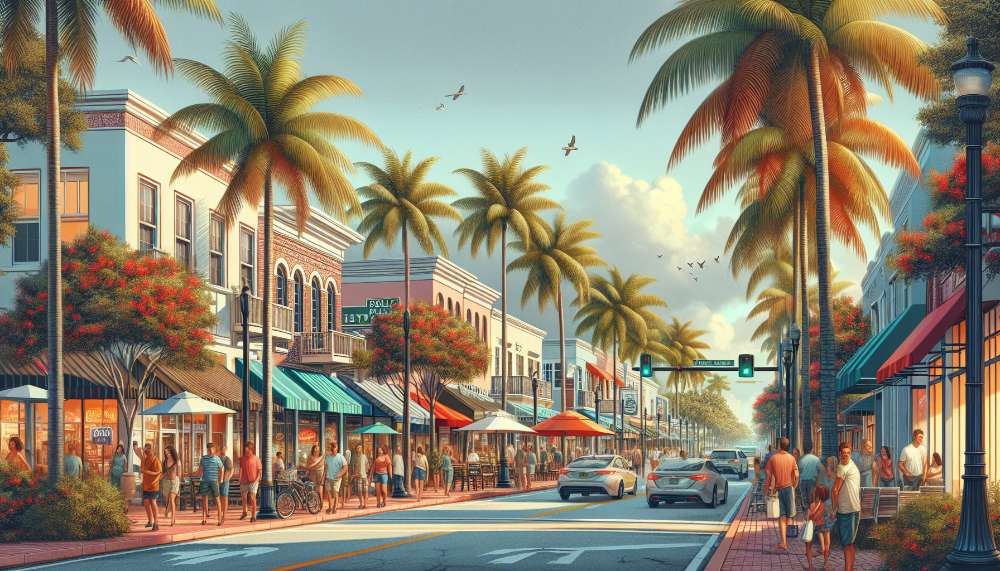A vibrant street scene in Royal Poinciana