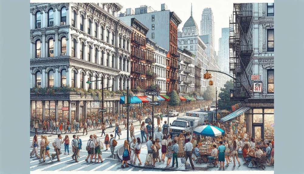 A vibrant street scene in New York City