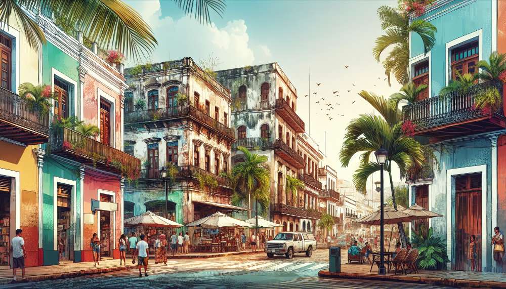 A vibrant street scene in Nuevo Vallarta