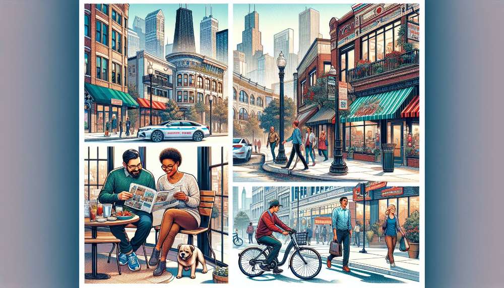 A vibrant street scene in Goose Island