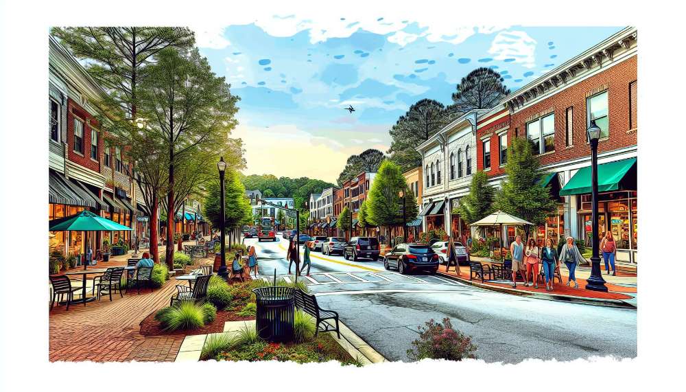 A vibrant street scene in Stone Mountain