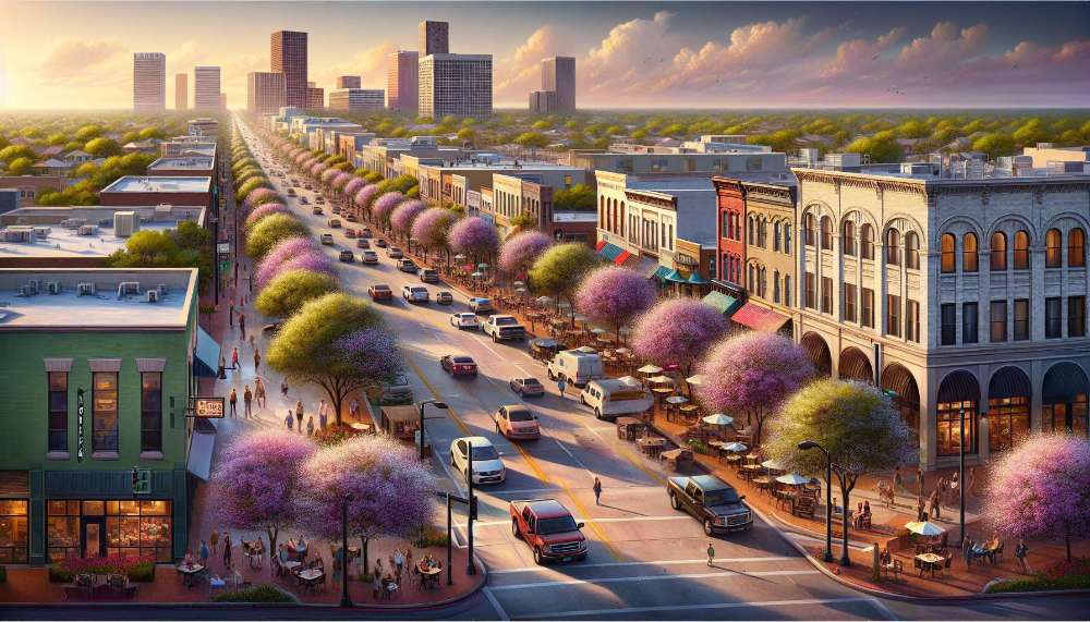 A vibrant street scene in Montrose