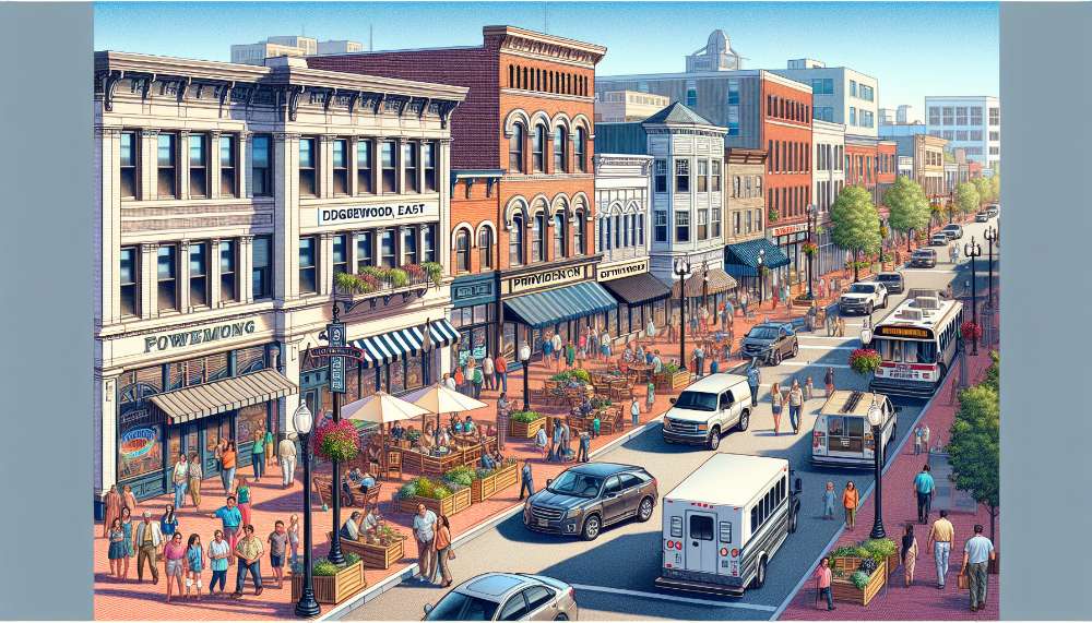 A vibrant street scene in Edgewood