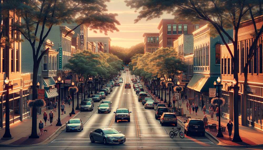 A vibrant street scene in Muskegon