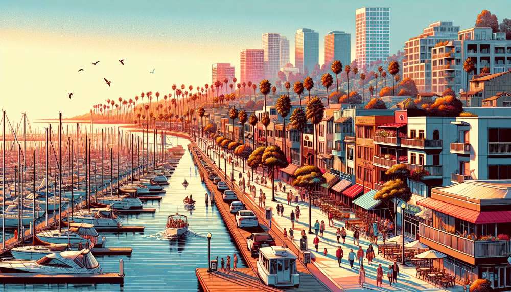 A vibrant street scene in Marina del Rey