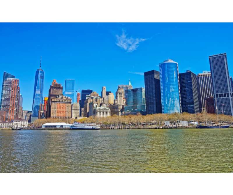 A vibrant street scene in Battery Park City