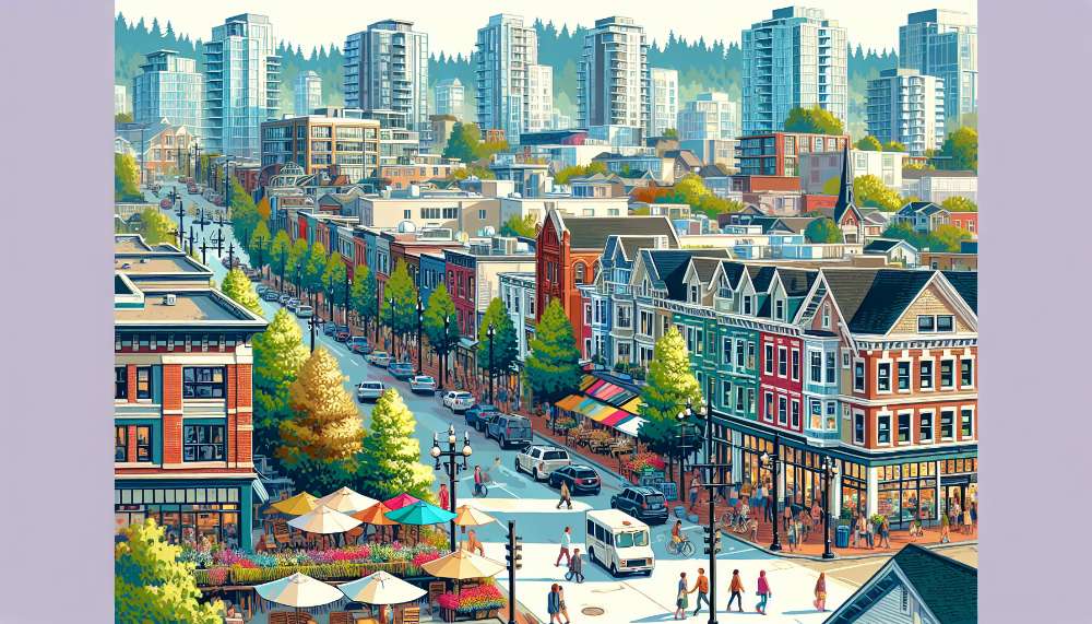 A vibrant street scene in Newton