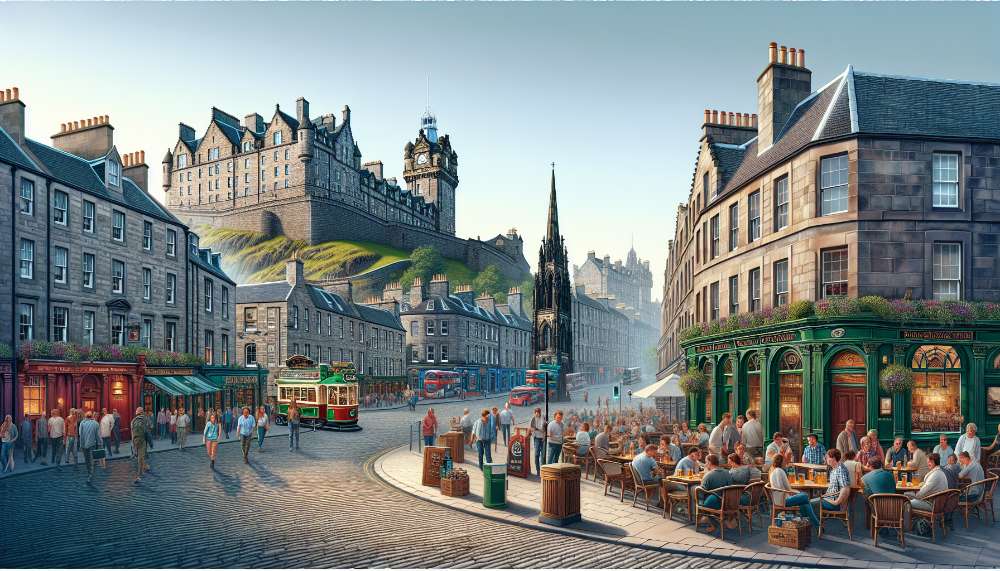 A vibrant street scene in Edinburgh