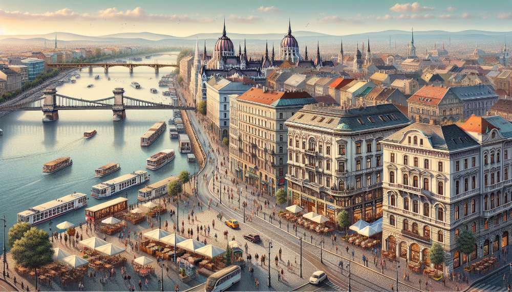 A vibrant street scene in Budapest