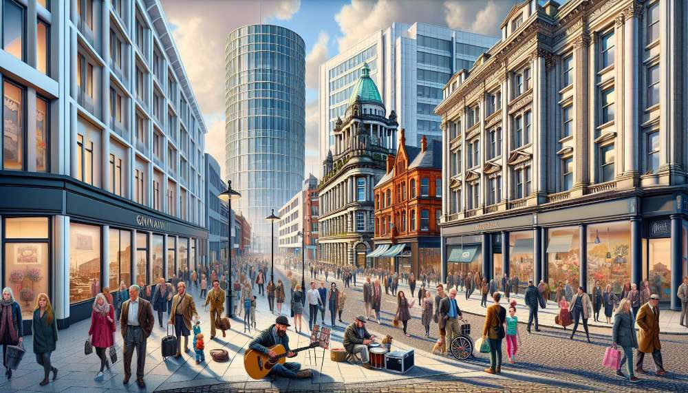 A vibrant street scene in Belfast