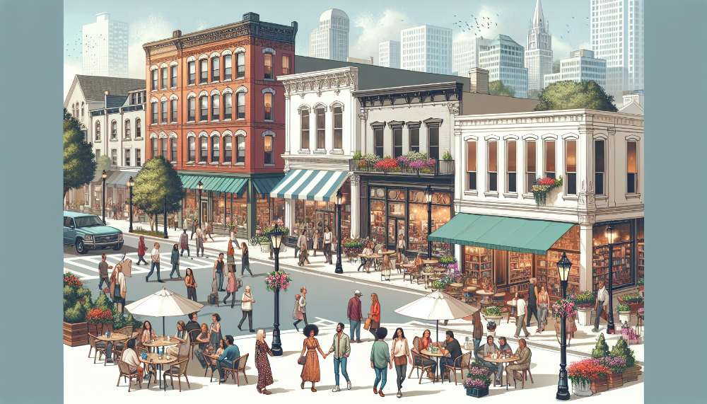 A vibrant street scene in Woodland