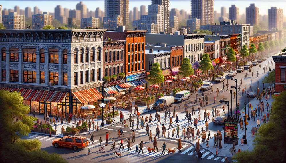 A vibrant street scene in Elmhurst