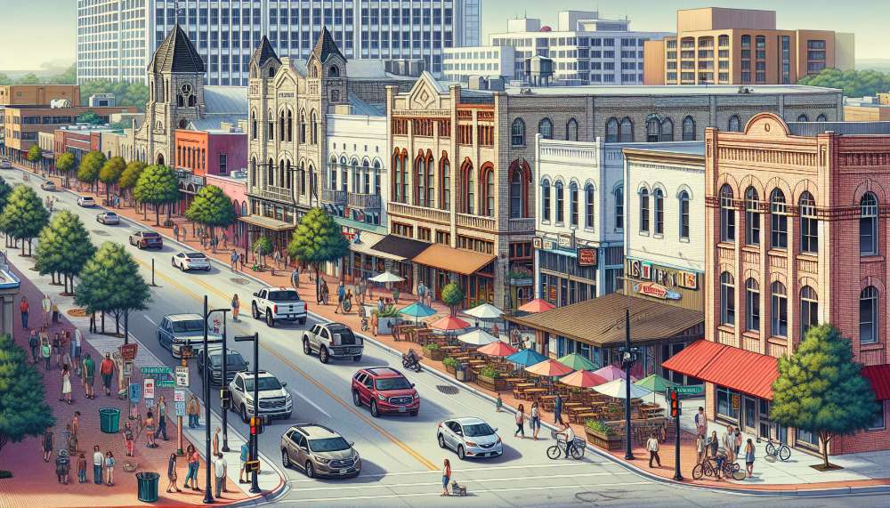 A vibrant street scene in Edinburg