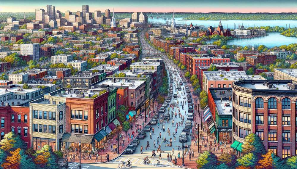 A vibrant street scene in Brookline