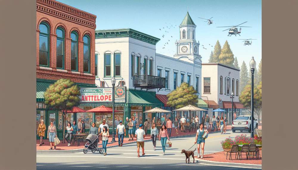 A vibrant street scene in Antelope