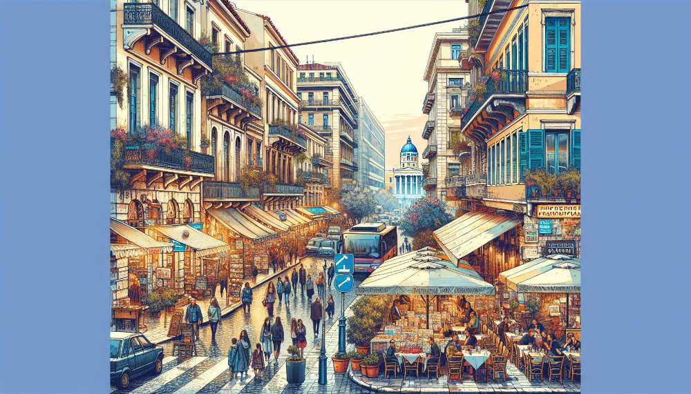 A vibrant street scene in Athens