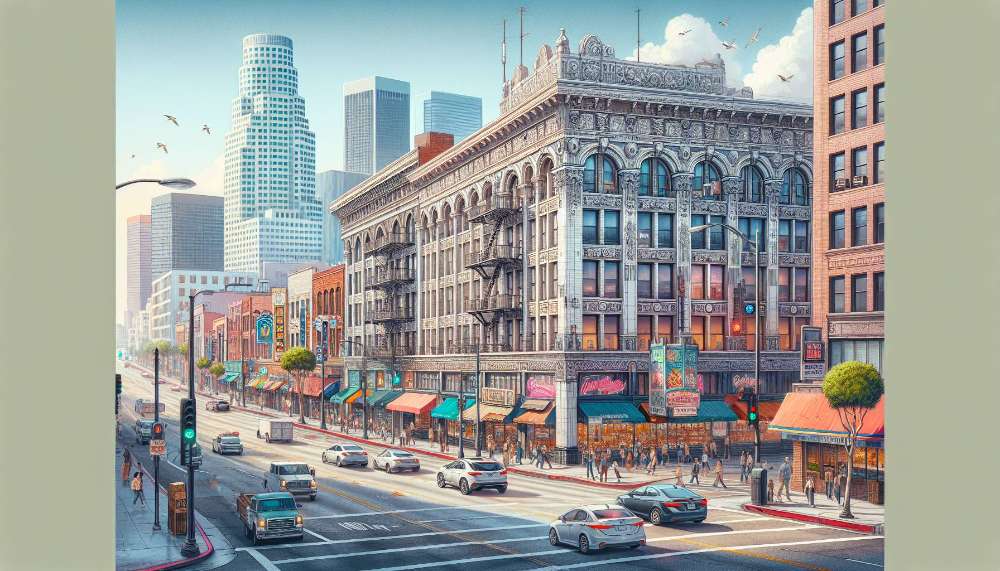 A vibrant street scene in Downtown Los Angeles