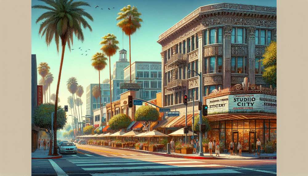 A vibrant street scene in Studio City