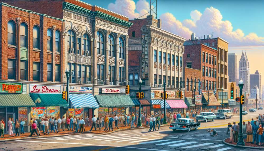 A vibrant street scene in Warren