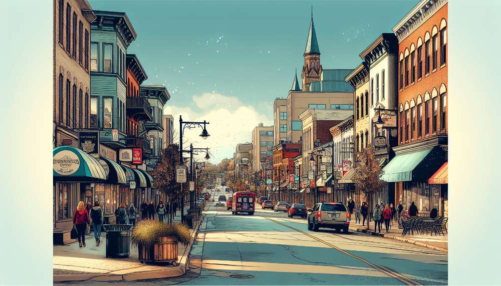 A vibrant street scene in College Hill