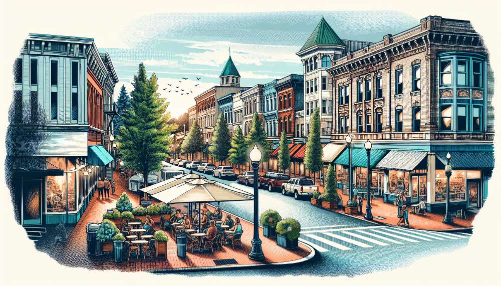 A vibrant street scene in University Place