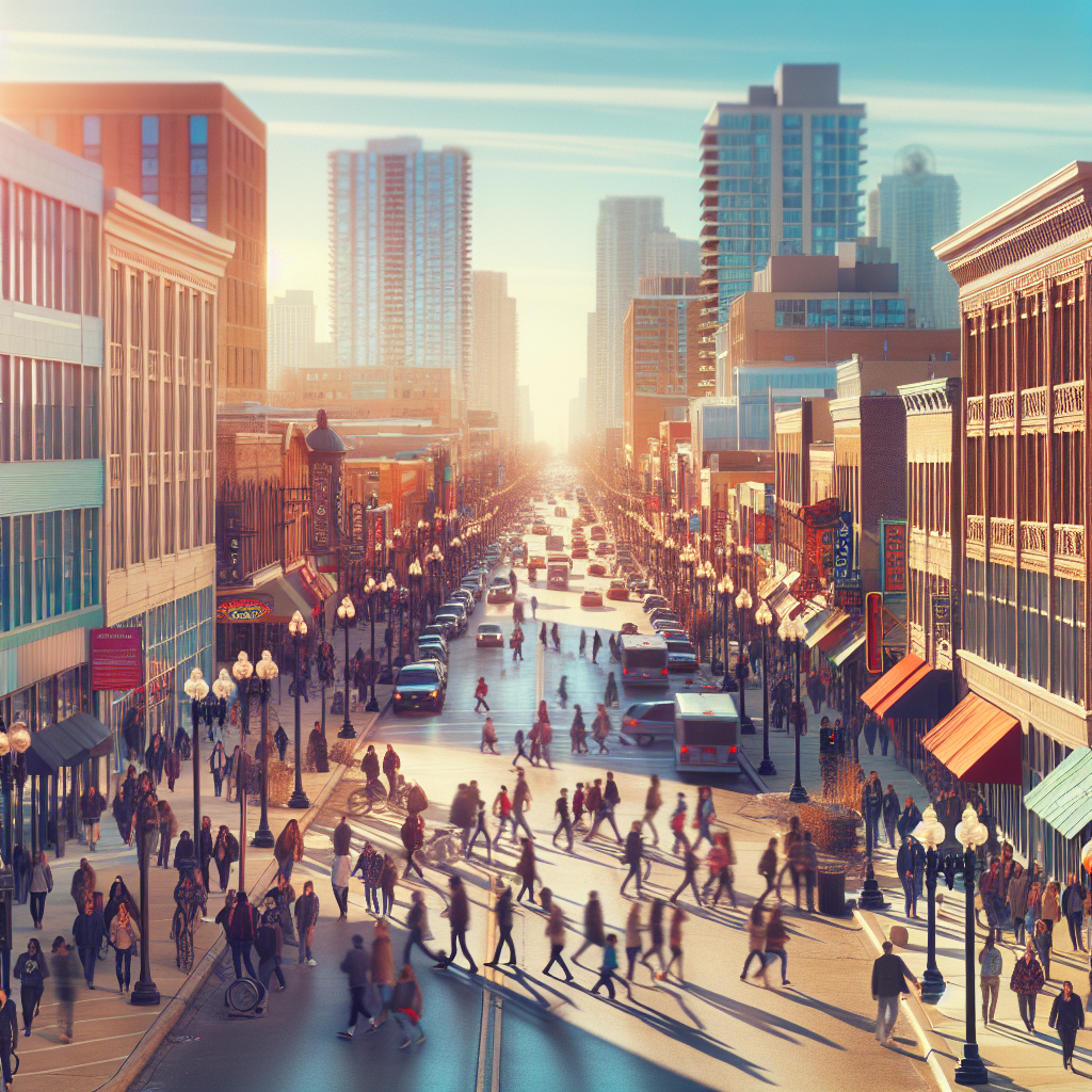 A vibrant street scene in Aurora