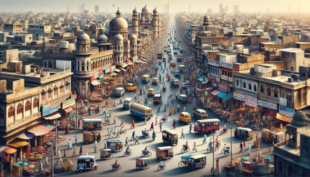 A vibrant street scene in Ahmedabad