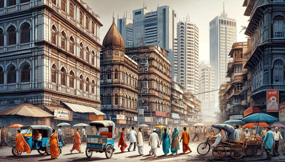 A vibrant street scene in Mumbai