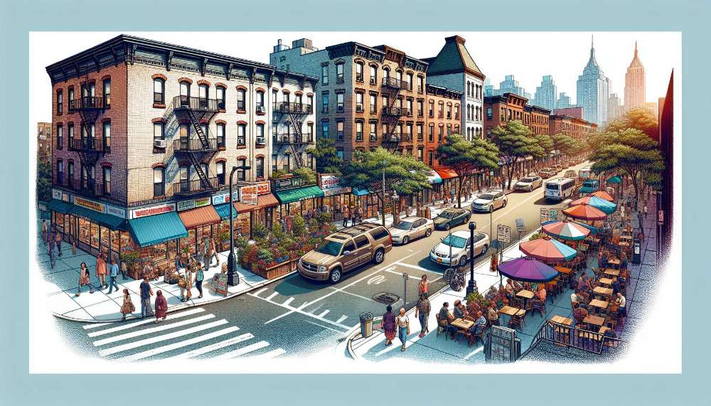 A vibrant street scene in Woodside