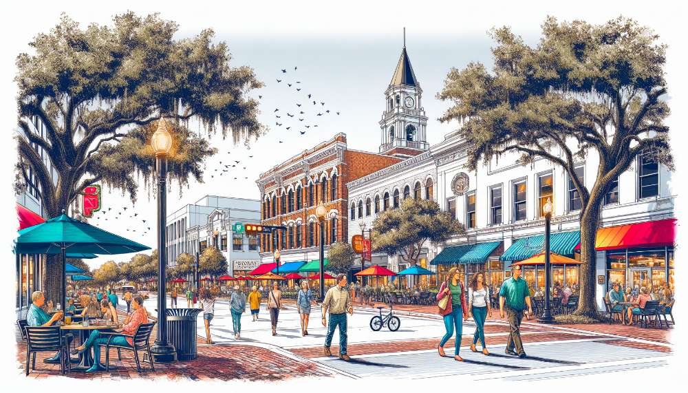 A vibrant street scene in University Park