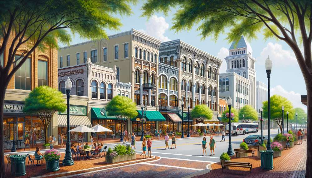 A vibrant street scene in Travis Park