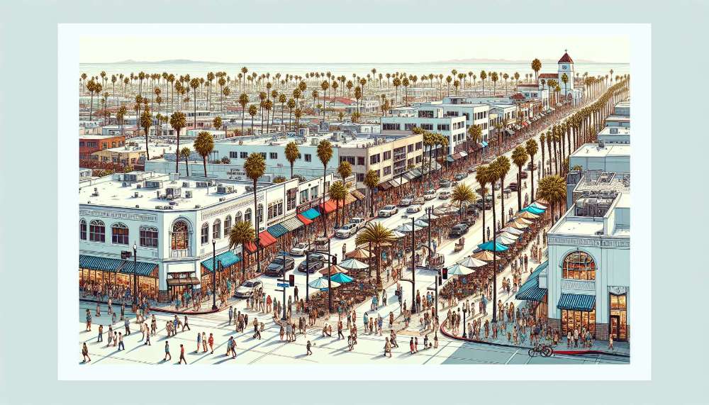 A vibrant street scene in Huntington Beach