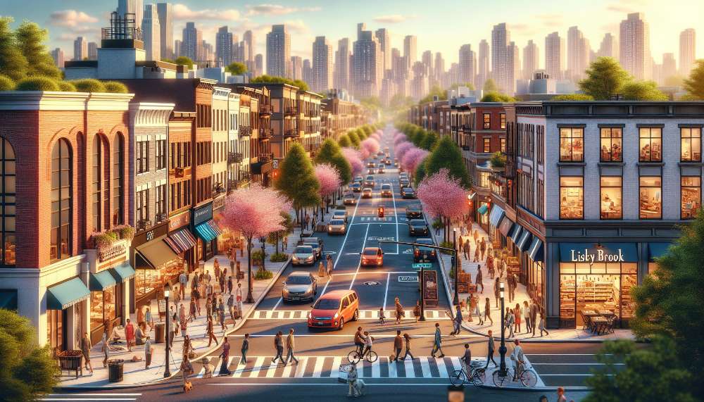 A vibrant street scene in Stony Brook